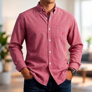 Nautica Red Checkered Casual Shirt